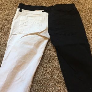 jeans one black leg one white